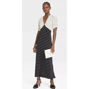 a new day Black and White Polka Dot Midi Dress